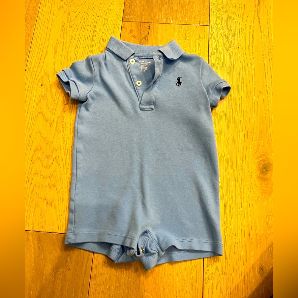 Ralph Lauren - Size 6M - baby blue Polo Short Onesie